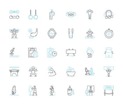 Exercise studio linear icons set. Fitness, Health, Strength, Cardio, Wellness Stock Illustration