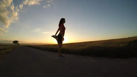 Exercise at sunset.. Stock Photos