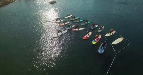 Exercise on a sup board Stock Footage 69182893