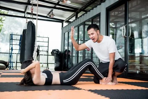 Exercise with trainer for good healthy Stock Photos