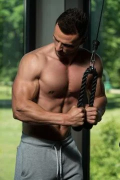 Exercise For Triceps On Cable Machine Stock-Fotos