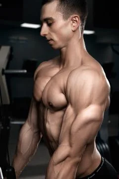 Exercise for triceps in the gym Stock Photos