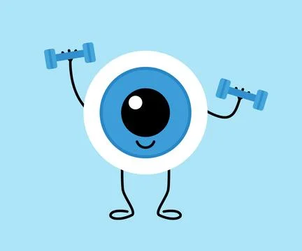 Exercise, workout with dumbbell for eye, eyeball cute character. Training eye Stock Illustration