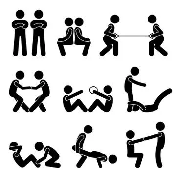 Exercise Workout with a Partner Stick Figure Pictogram Icons Illustrazione stock