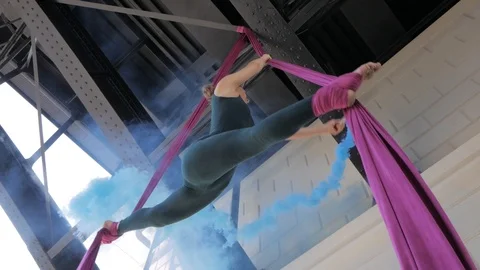 Exercises with aerial silk Stock Footage 95176851