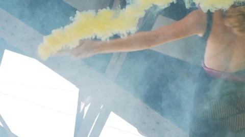 Exercises with aerial silk Stock Footage 95176984
