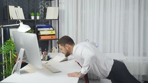 Exercises that can be done in the office. Stretching exercises. Stock Footage 219734475