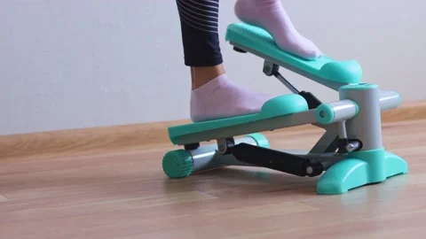 Exercises, cardio training with stepper at home. Stock Footage 235472341