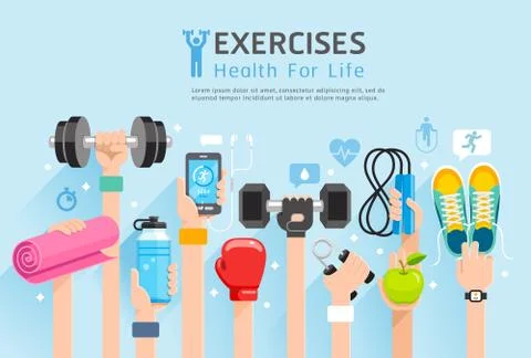 Exercises conceptual design. Set of Exercises hands. Vector Illustrations. Stock Illustration