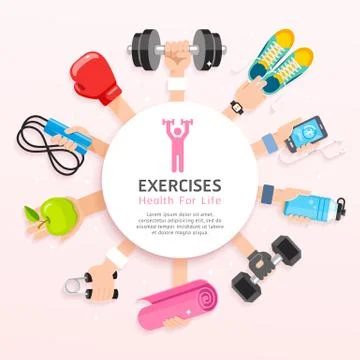 Exercises conceptual design. Set of Exercises hands. Vector Illustrations. Ilustração Stock