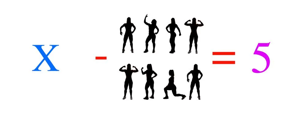 Exercises of mathematical subtraction with objects and persons Stock Illustration