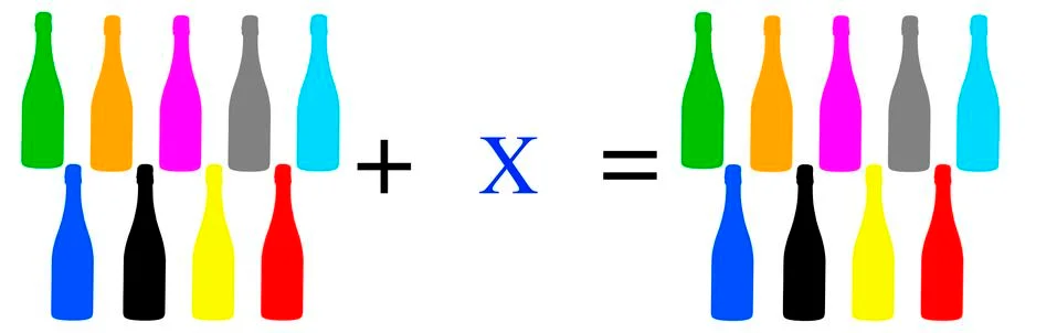 Exercises of mathematical subtraction with objects and persons Illustrazione stock