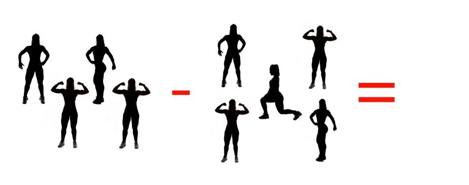 Exercises of mathematical subtraction with objects and persons Illustrazione stock