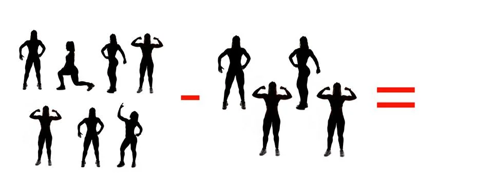 Exercises of mathematical subtraction with objects and persons Illustrazione stock