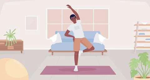 Exercising after waking up flat color vector illustration 스톡 일러스트
