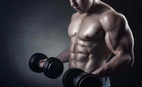 Exercising with dumbbell Foto stock