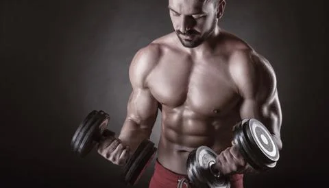 Exercising with dumbbell Foto stock