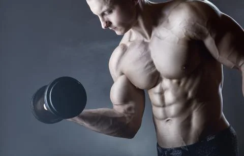 Exercising with dumbbell Foto stock