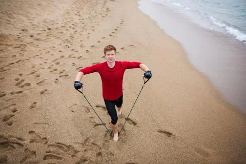 Exercising on the sand Stock Photos