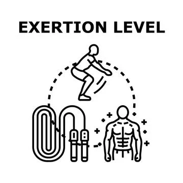 Exertion level concept with exercising people and fitness equipment Ilustración de archivo