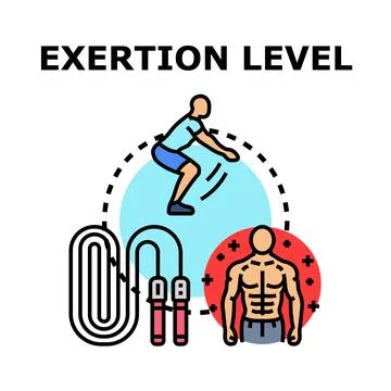 Exertion level concept with exercising people and fitness equipment Stock Illustration