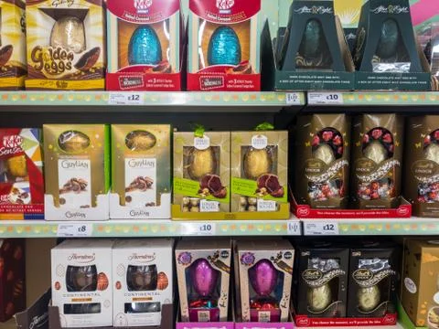 Exeter, Devon , England, March, 14, 2019: A supermarket shelves selling large Stock Photos