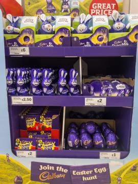 Exeter, Devon , England, March, 14, 2019: A supermarket end cap selling choco Stock Photos