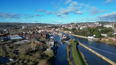 Exeter, England (26/01/05): Exeter Ship Canal, River Exe and the city of Exeter Stock Footage 326062569