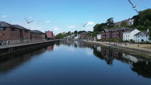 Exeter, England (26/07/29): The River Exe and Exeter Quay Stock Footage 341034180