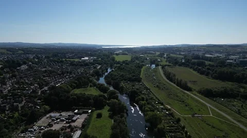 Exeter, South Devon, England: DRONE VIEWS: River Exe &amp; Riverside Valley Park Stock Footage 265024699
