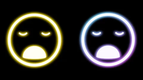Exhaling emoji expression on Black background with bright neon light Stock Footage 280133143