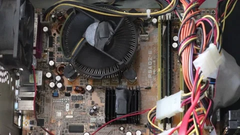Exhaust fan stopping on a computer shutdown - Close up Stock Footage 146464283