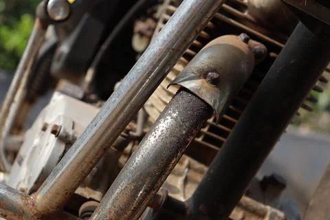 Exhaust pipe from engine block close up view Foto stock