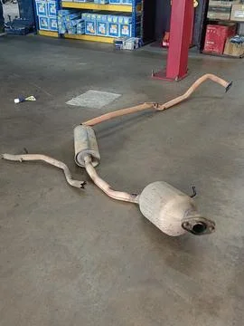 Exhaust pipe replacement Stock Photos