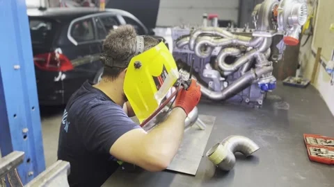 Exhaust pipe welding Stock Footage 218362150