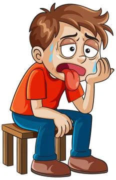 Exhausted Cartoon Boy Sitting on a Stool Stock Illustration