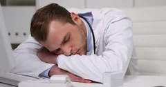Overworked Business Person Sleeping Office Desk Not Working Day
