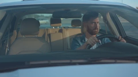 Exhausted Guy Hitting Steering Wheel Getting Angry Having Problem. App Icon with Stock Footage 125182861