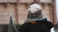Exhausted knight keeps fighting enemy, protecting fortress from brutal intruders HD Footage