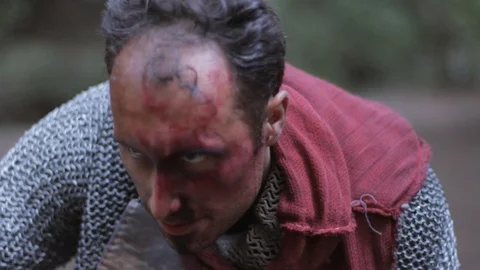 Exhausted knight keeps fighting until he dies Video stock 117115497