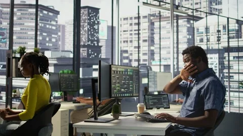 Exhausted man being sleepy in workspace, programming on computer Stock Footage 318240225