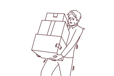 Exhausted man carry stack of boxes Stock Illustration