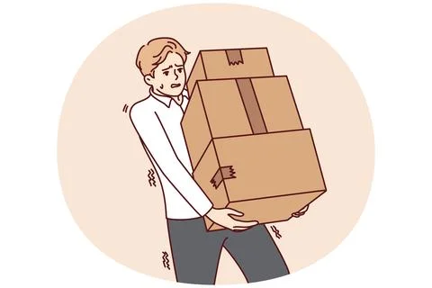 Exhausted man carry stack of boxes Stock Illustration