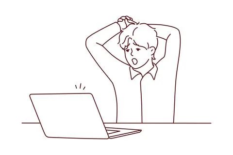 Exhausted man overwhelmed with computer work 스톡 일러스트