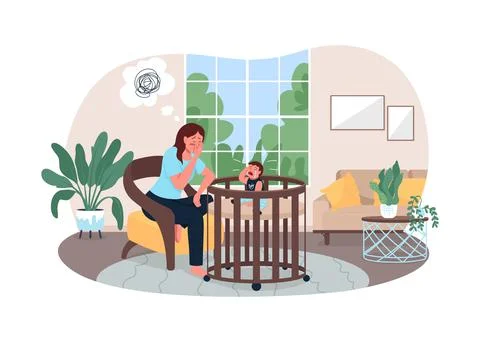 Exhausted mother 2D vector web banner, poster Stock Illustration