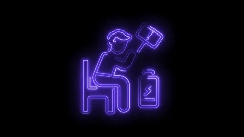 Exhausted person protesting low energy battery neon illustration animation on Stock Footage 330773428