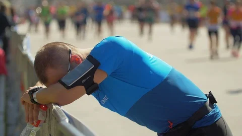 Exhausted Runner in a Marathon Stock Footage 109188004