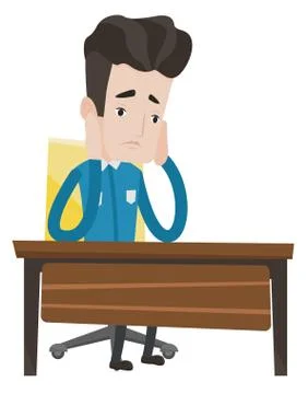 Exhausted sad student sitting at the table Stock Illustration