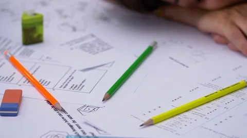 Exhausted student leaning her head on desk Stock Footage 78231694