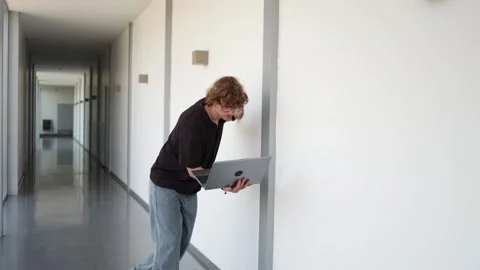 Exhausted student leaning on wall after studying Stock-Footage 338277577
